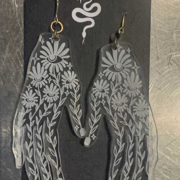 While Odin Sleeps Lucite Hand Earrings NWT - Picture 3 of 6